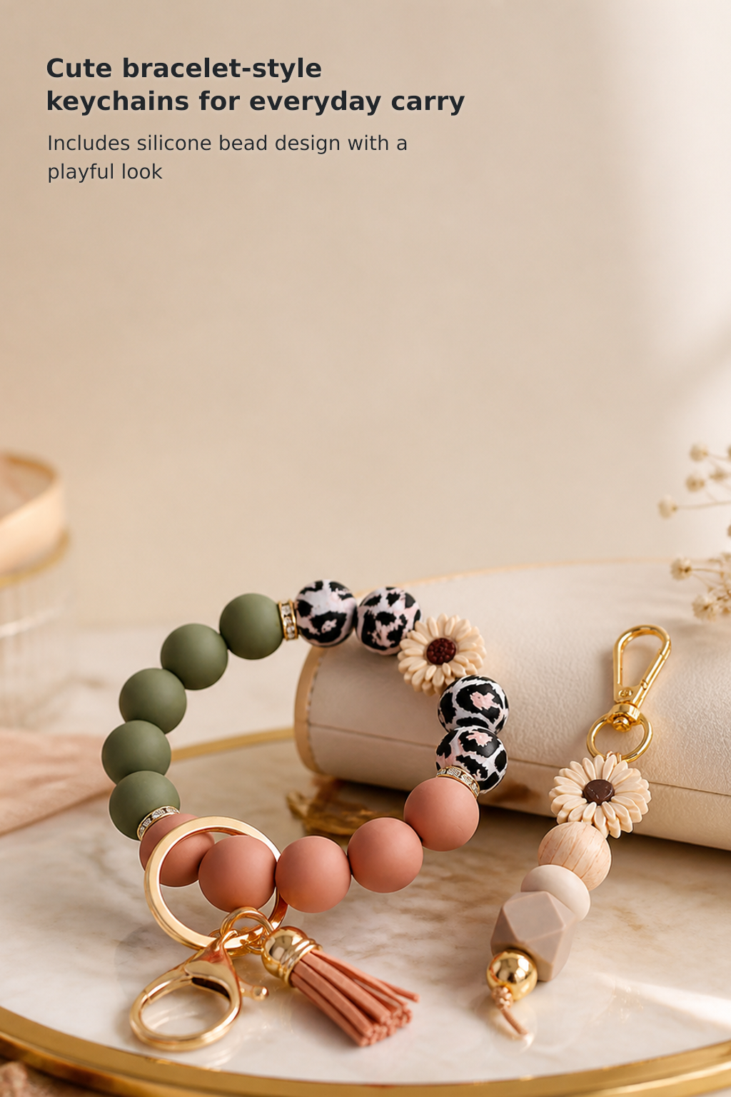 2-Piece Silicone Beaded Wristlet Keychain Set